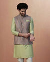 Multicolored Jacket With Lime Green Kurta Set image number 1